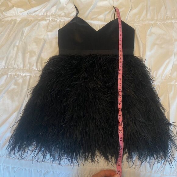 Alice + Olivia Black Milany Spaghetti Strap Ostrich Feather Party Dress - Picture 12 of 13